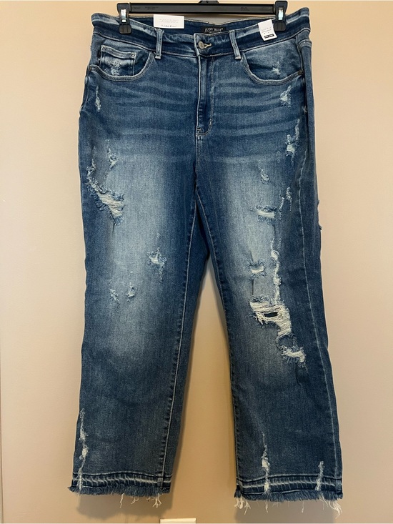 Judy Blue Pants - Judy Blue Distressed Cropped Boyfriend Jeans in Dark Blue Wash